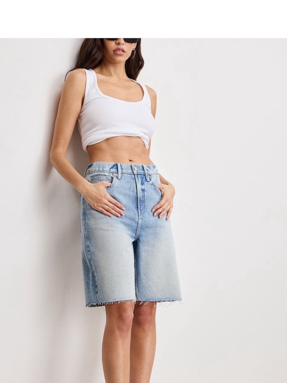 Good American Light Blue Denim Bermuda Shorts